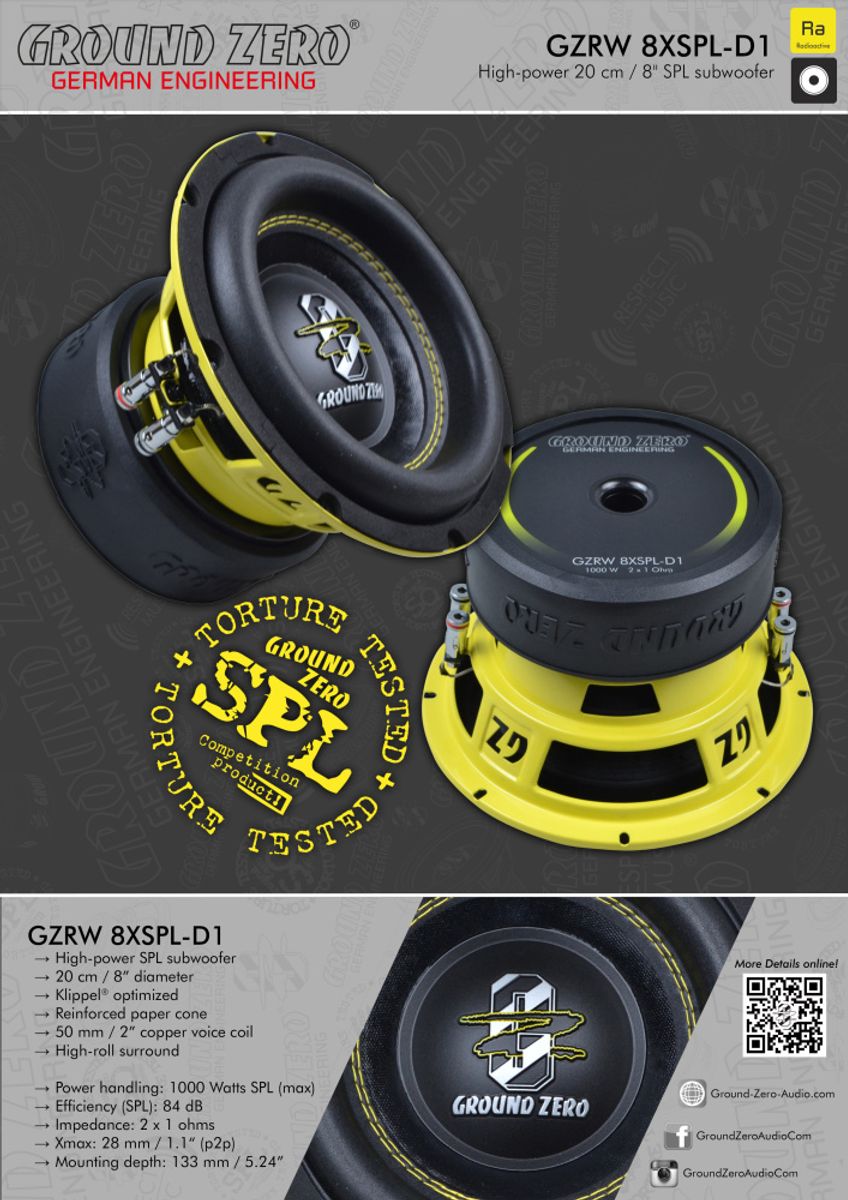 Ground Zero GZRW 8XSPL-D1 400 til 1000W RMS